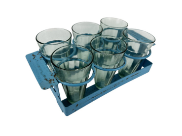 Preview: Chai Träger blau mit 6 Gläsern